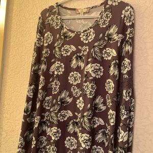 Pink Rose brand name flower printed dress/ long sleeve with lace trim